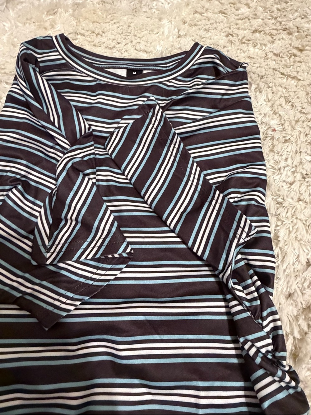 SHEIN Black Striped Long Sleeve Top with Light Blue and White Accents women’s